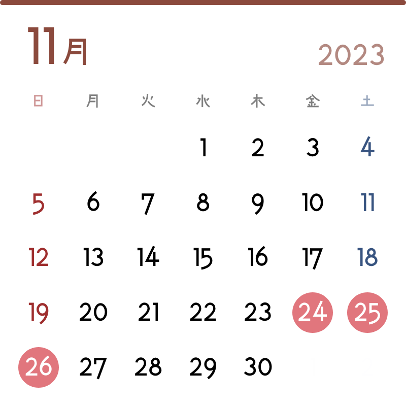2023年11月の実施日：24日(金)、25日(土)、26日(日)